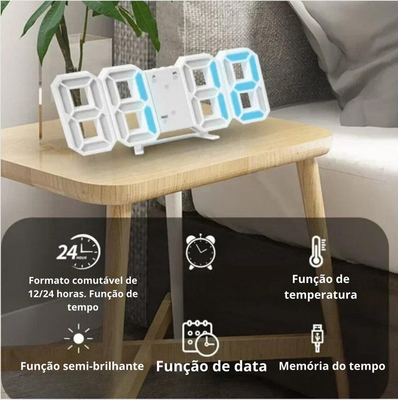 RELÓGIO DIGITAL MODERNO DE MESA E PAREDE - DONA MAH